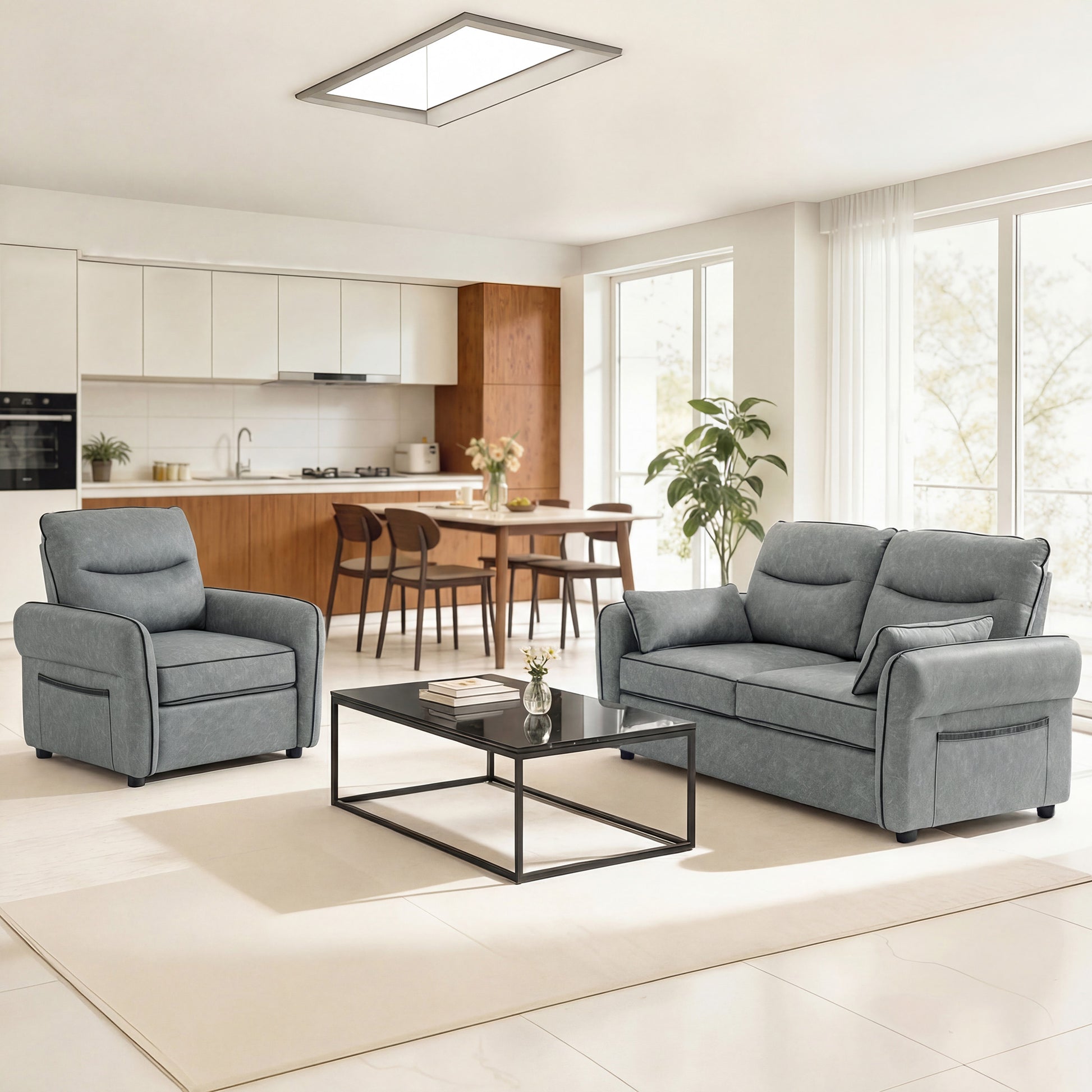 HOMCOM 3 Seater Sofa, Faux Leather Couch - Grey