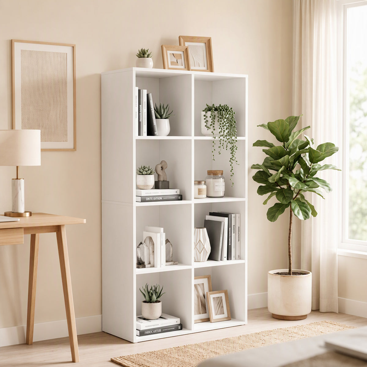HOMCOM Bookcase with 8 Cubes, 60 x 30 x 121 cm Display Shelf with Anti-Tipping Design, White Wood-Effect