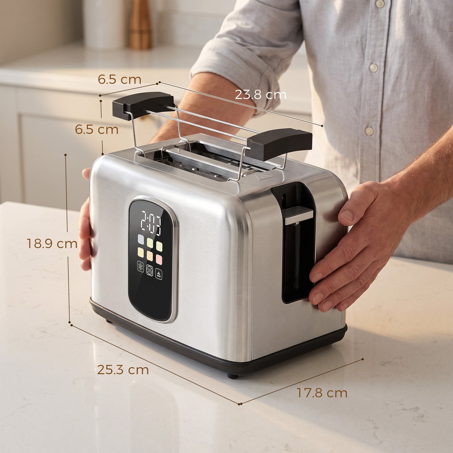 HOMCOM 2 Slice Smart Toaster with Touch Screen & LED Countdown, Toaster with Warming Rack, 6 Browning Levels, Memory Function