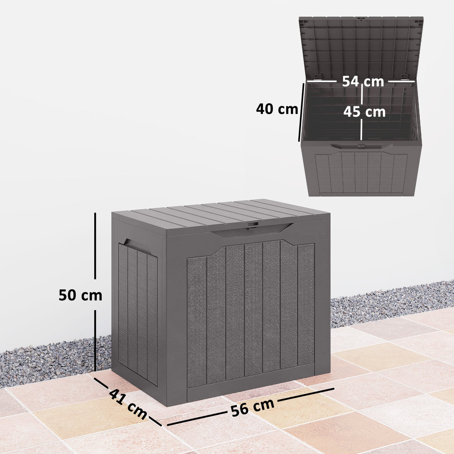 Outsunny 97L Plastic Garden Storage Box, Outdoor Storage Box with Handles, Waterproof Outdoor Storage Container, Brown