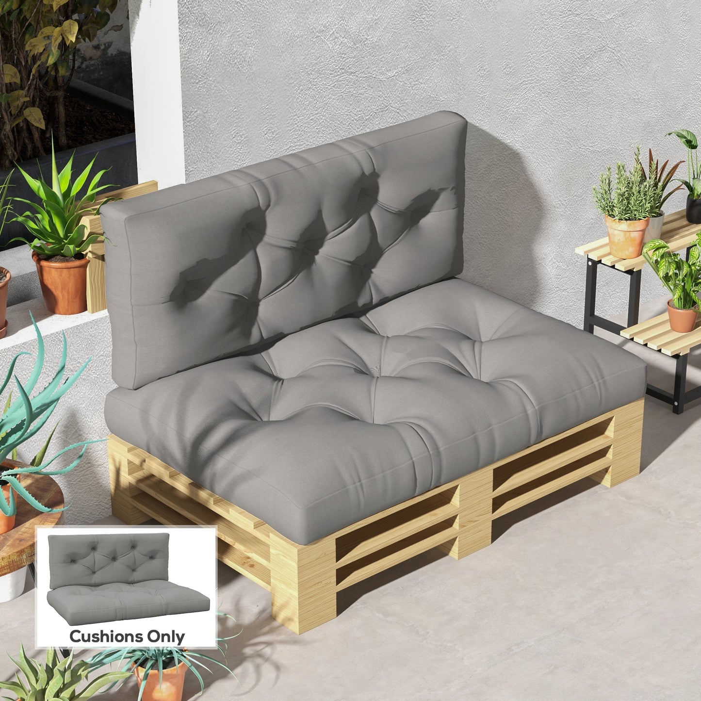 Outsunny Seat and Back Padded Pallet Cushion Set - Light Grey