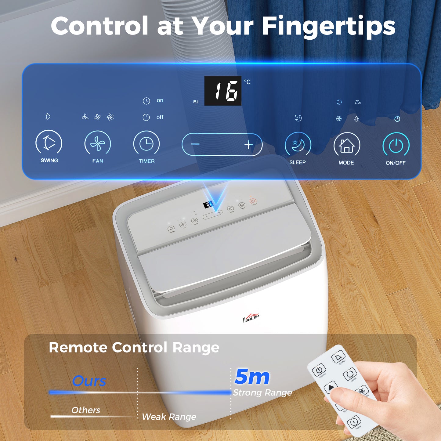 HOMCOM Portable Air Conditioner 12000 BTU, 4-in-1 Air Conditioning Unit, Dehumidifier, Cooling, Fan, Sleep Mode with 3 Speeds, Remote Control, LED Display, 24H Timer, Window Kit, Children Lock, 35mÂ²