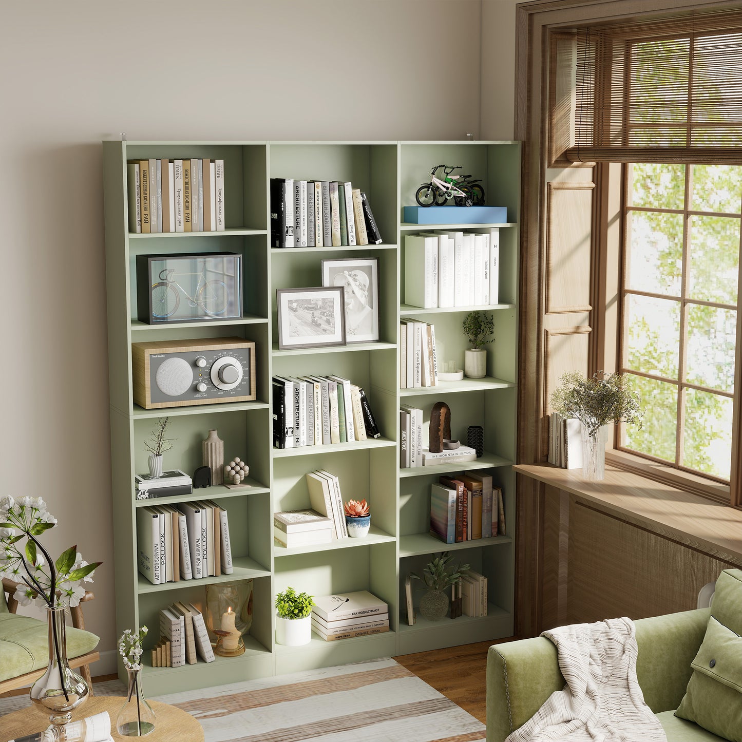 HOMCOM Bookcase with Open Storage, 6-Tier Bookshelf with Anti-Tipping Hardware, Light Green