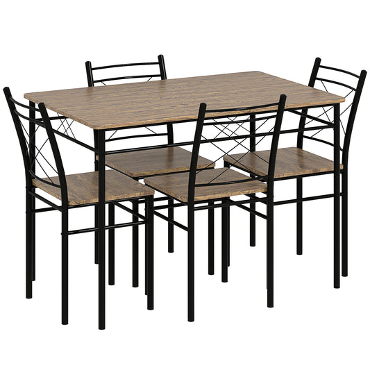 HOMCOM Five-Piece Minimal Dining Set - Oak-Effect/Black