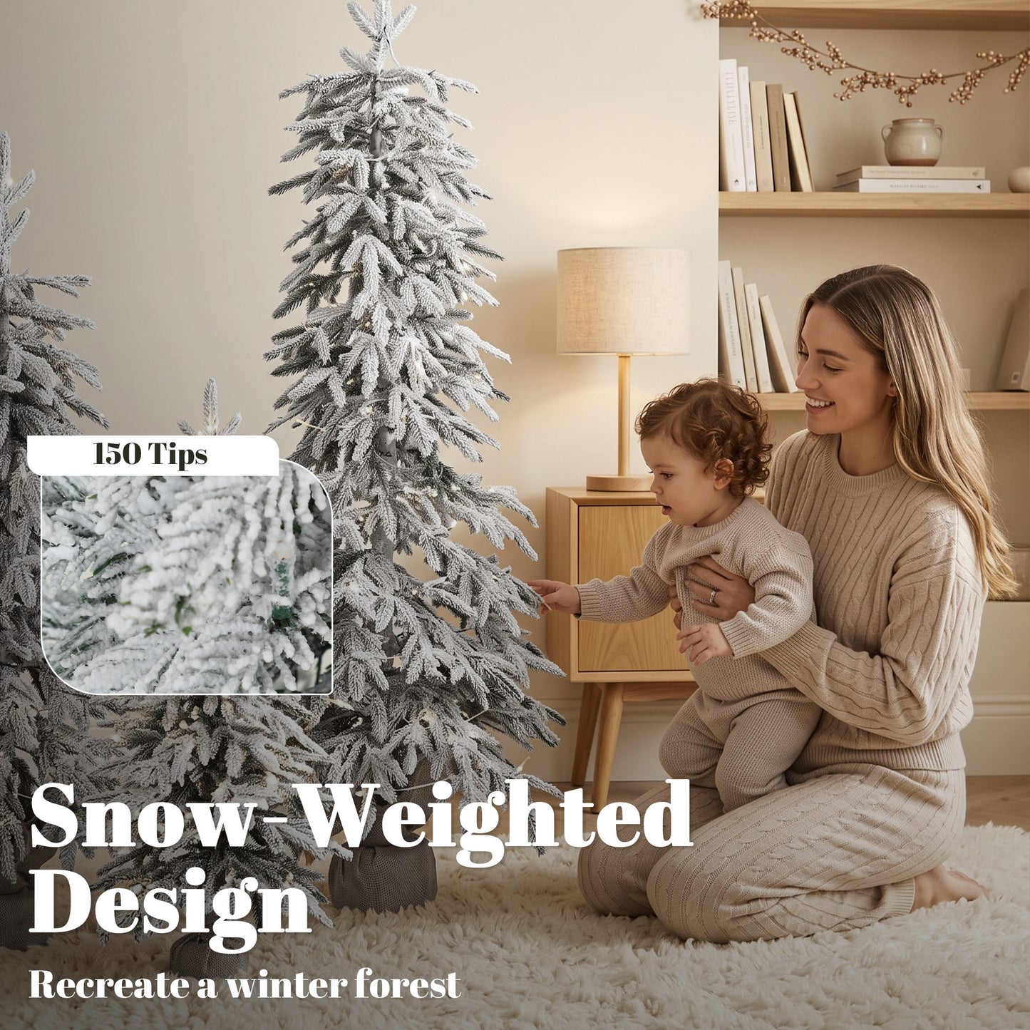 HOMCOM Prelit Flocked Artificial Christmas Tree Set of 3 Snowy Xmas Tree Warm White LED Lights (3FT+4FT+5FT)