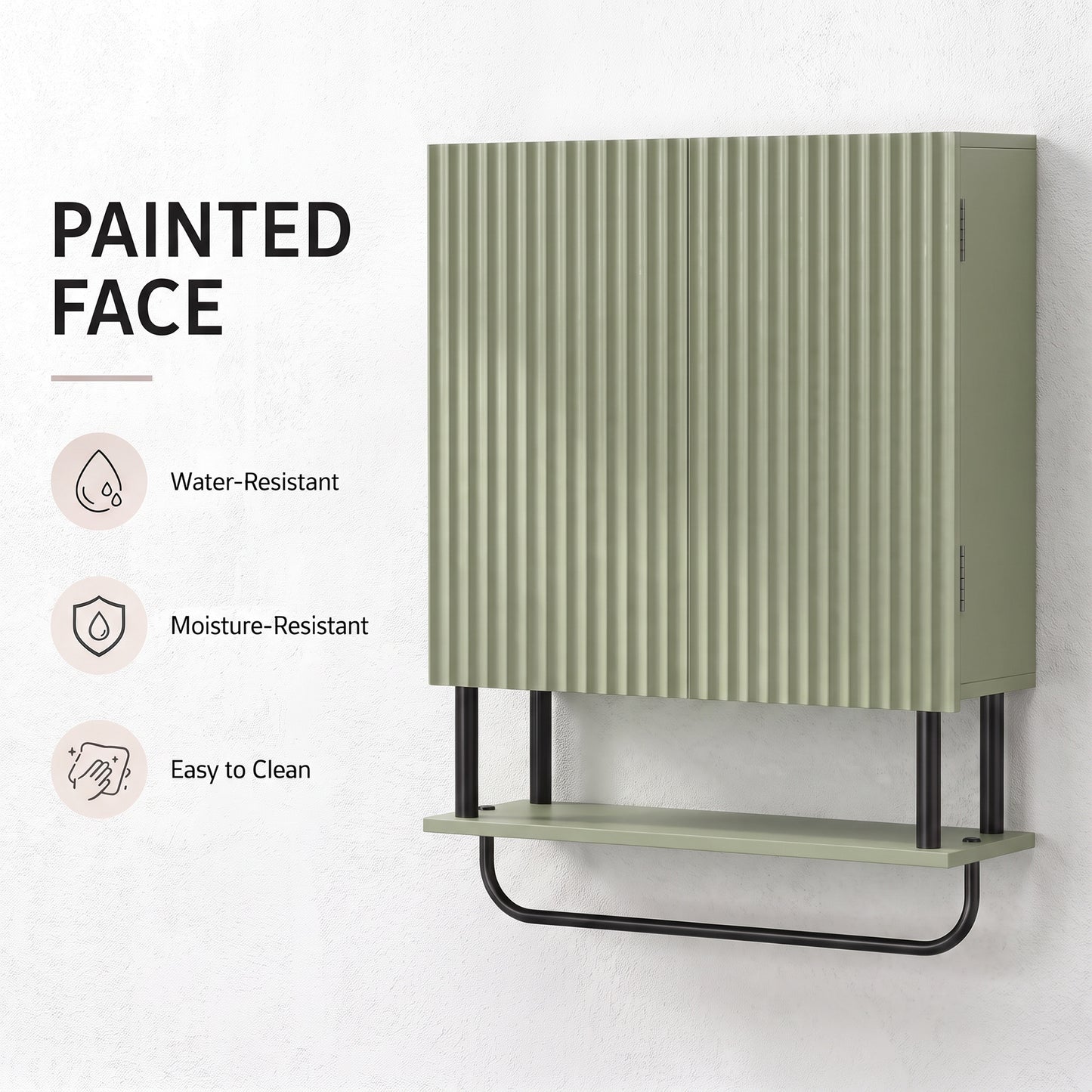 HOMCOM Bathroom Wall Cabinet Modern Space Saver Wall Mounted Cabinet Doors Storage Green