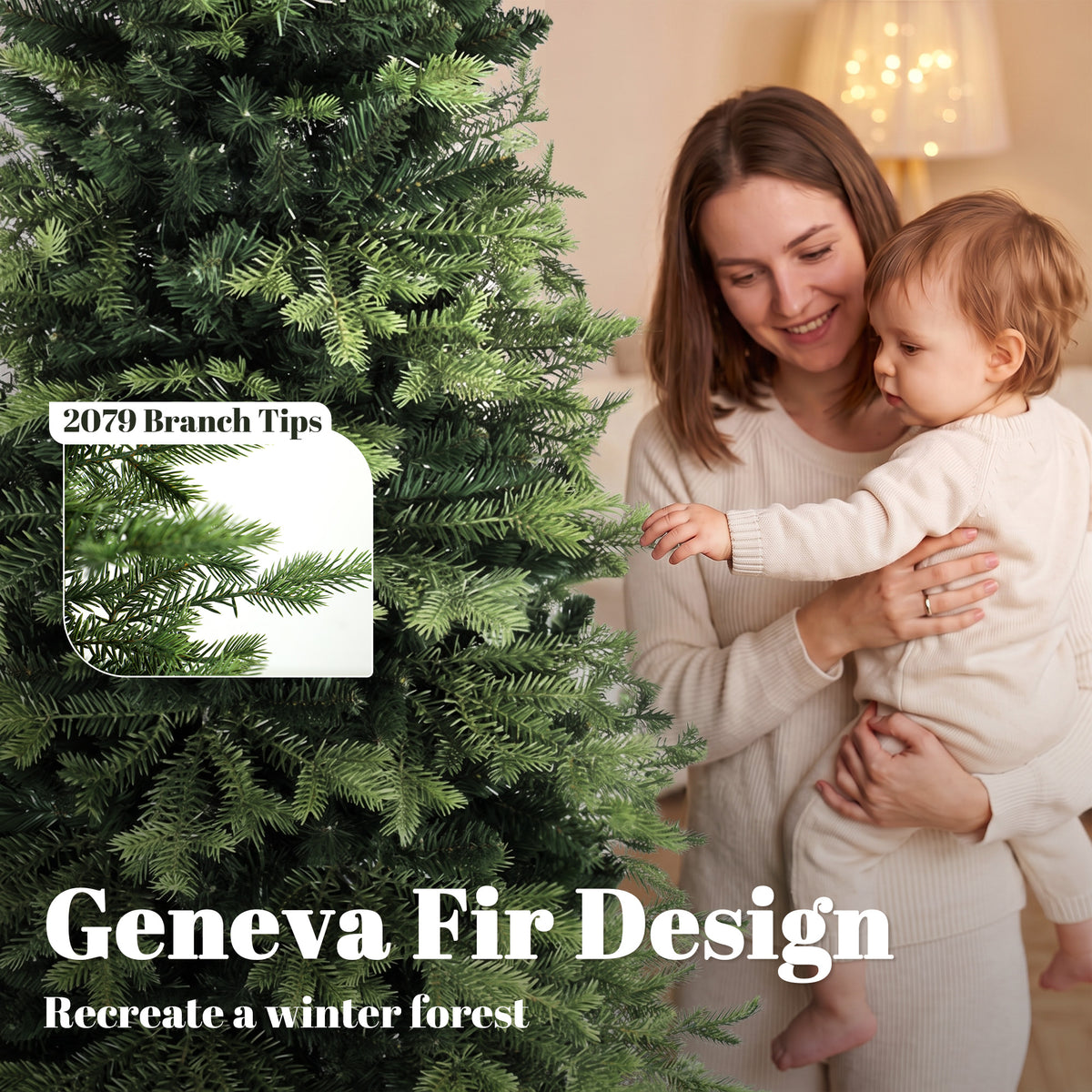 HOMCOM Geneva Fir Hinged Xmas Tree, 7ft/210cm Artificial Christmas Tree with 2079 Branch Tips, Foldable Steel Stand, Green