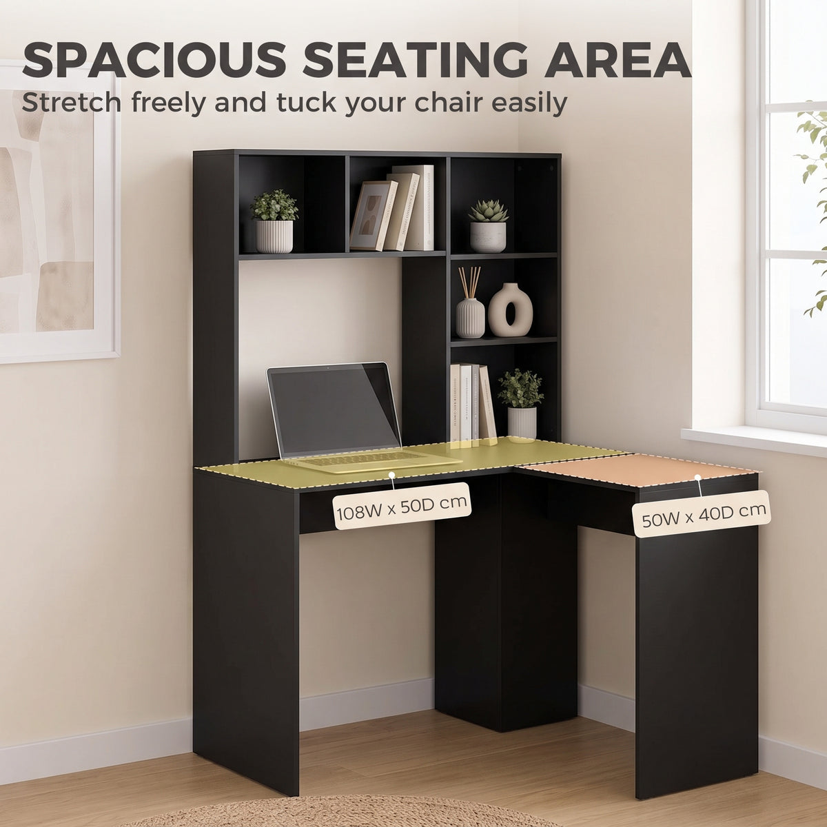 HOMCOM Modern Corner Computer Desk, L Shaped Desk with Monitor Stand and Storage Shelves for Home Office, Bedroom, Black