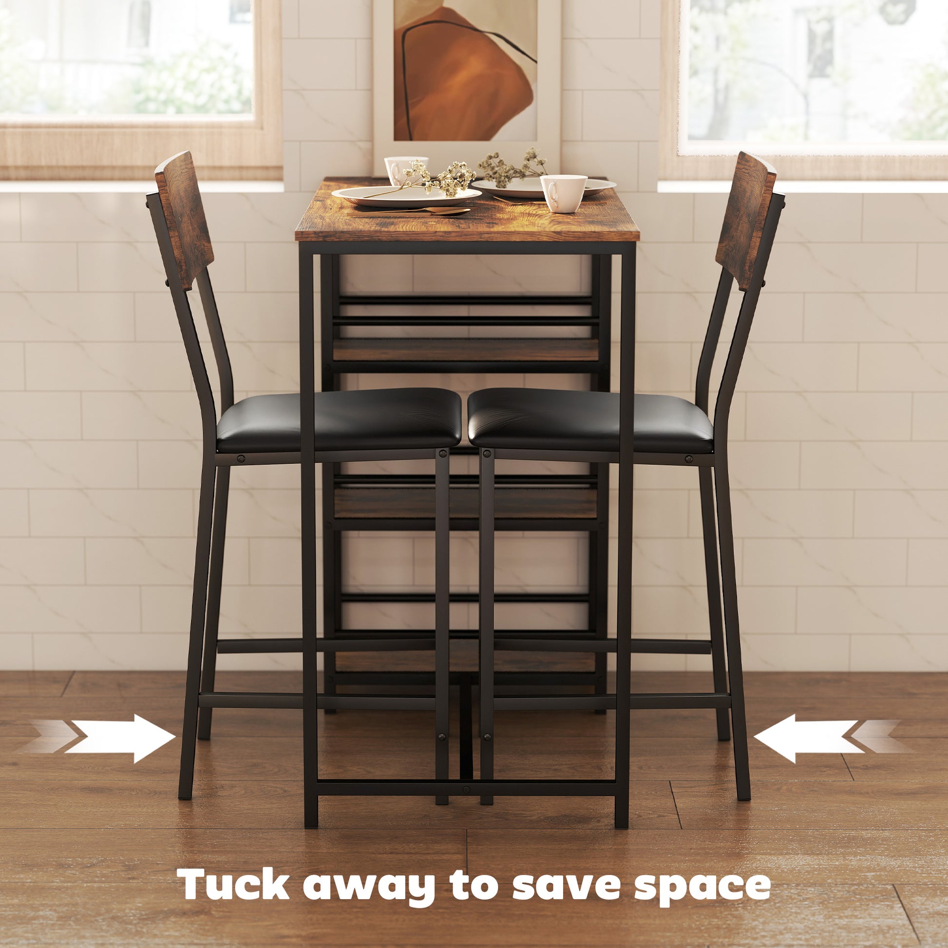 HOMCOM Three-Piece Compact Bar Table Set - Brown/Black