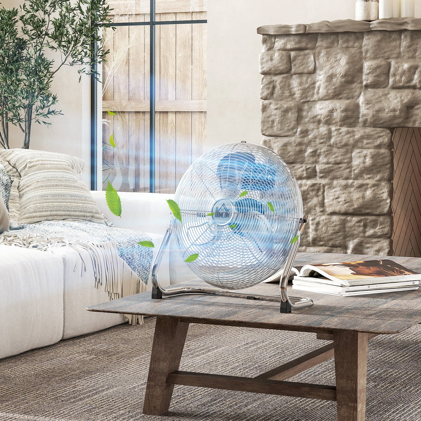 HOMCOM Metal Floor Fan with 3 Speeds & 120° Adjustable Tilt - Silver Tone