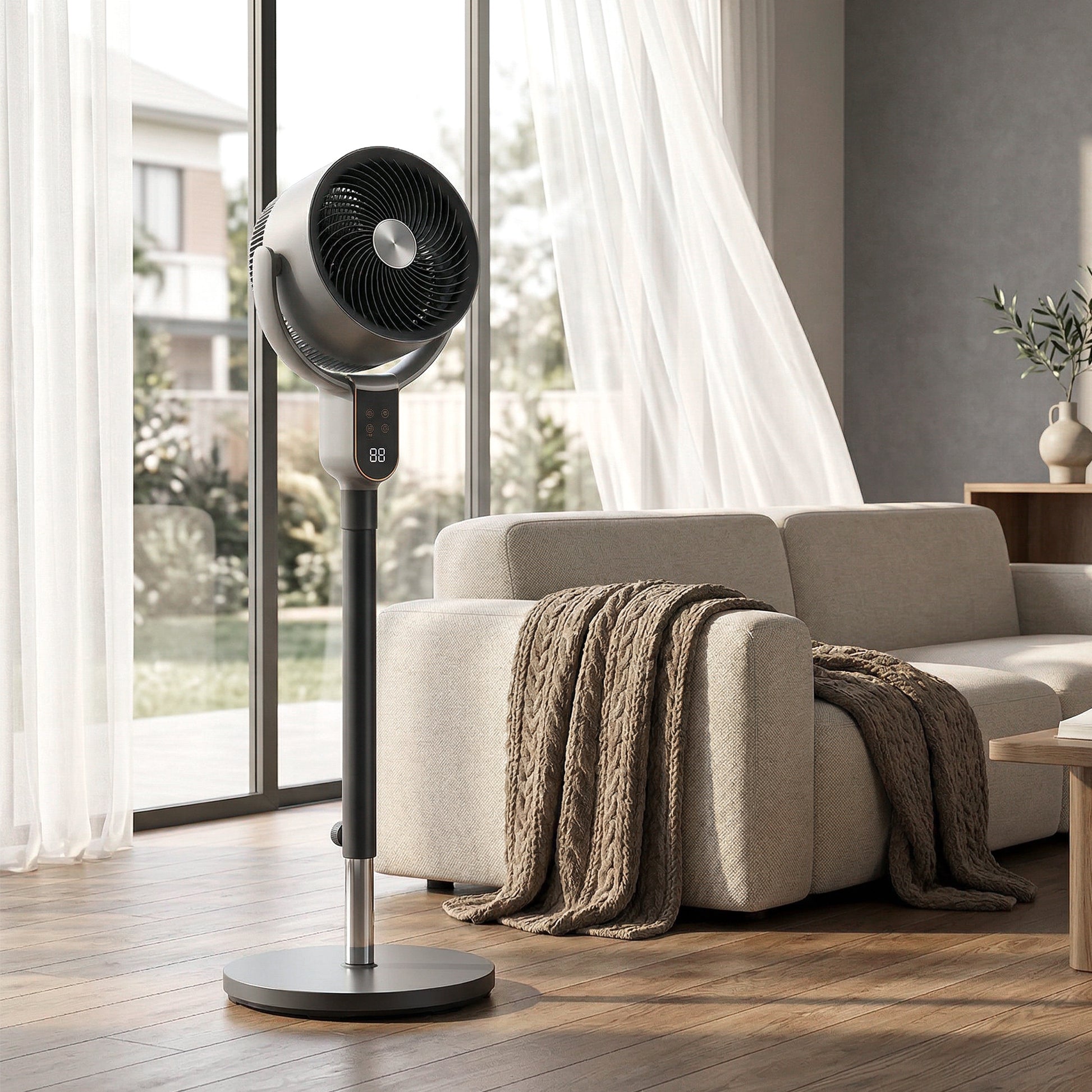 HOMCOM 20 dB Silent Standing Fan for Bedroom, 42" Pedestal Fan with Remote, 90Â° Oscillating, 8 Speeds, Remote Control, Grey