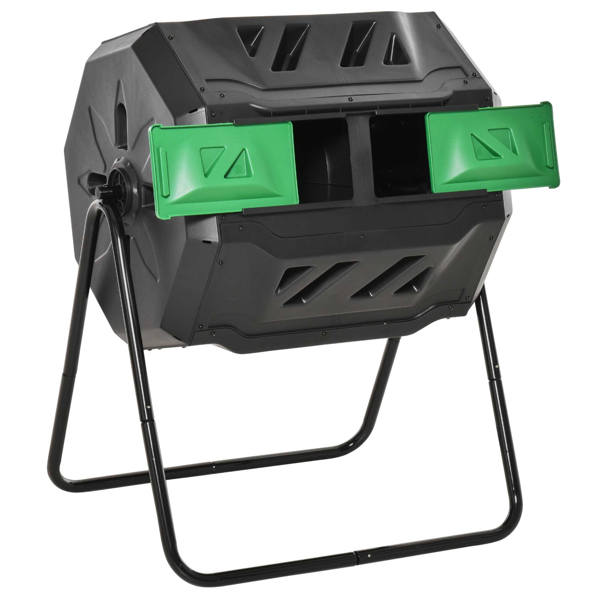 Outsunny 160L 360Â° Rotating Dual Chamber Composter - Black
