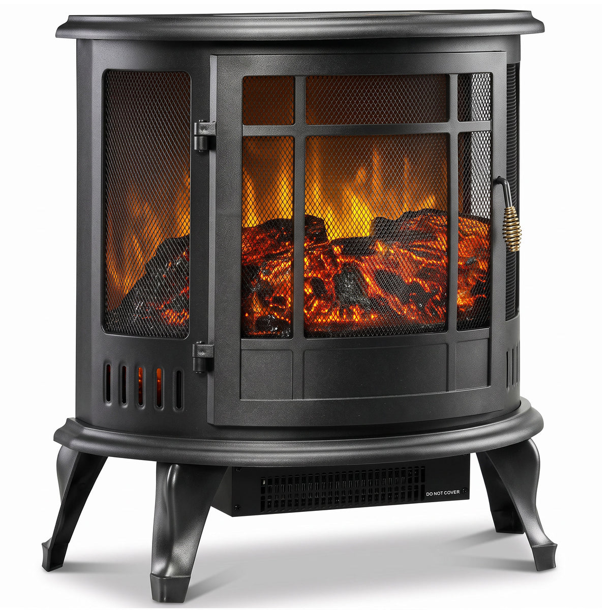 HOMCOM Electric Fireplace Stove, Freestanding Electric Fire Heater with Realistic LED Flame, 2000W, Black