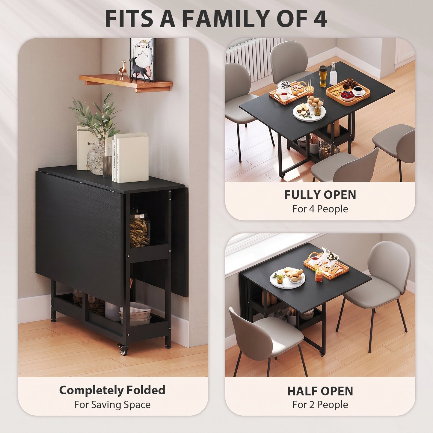 HOMCOM Four-Person Drop Leaf Table - Black Wood-Effect