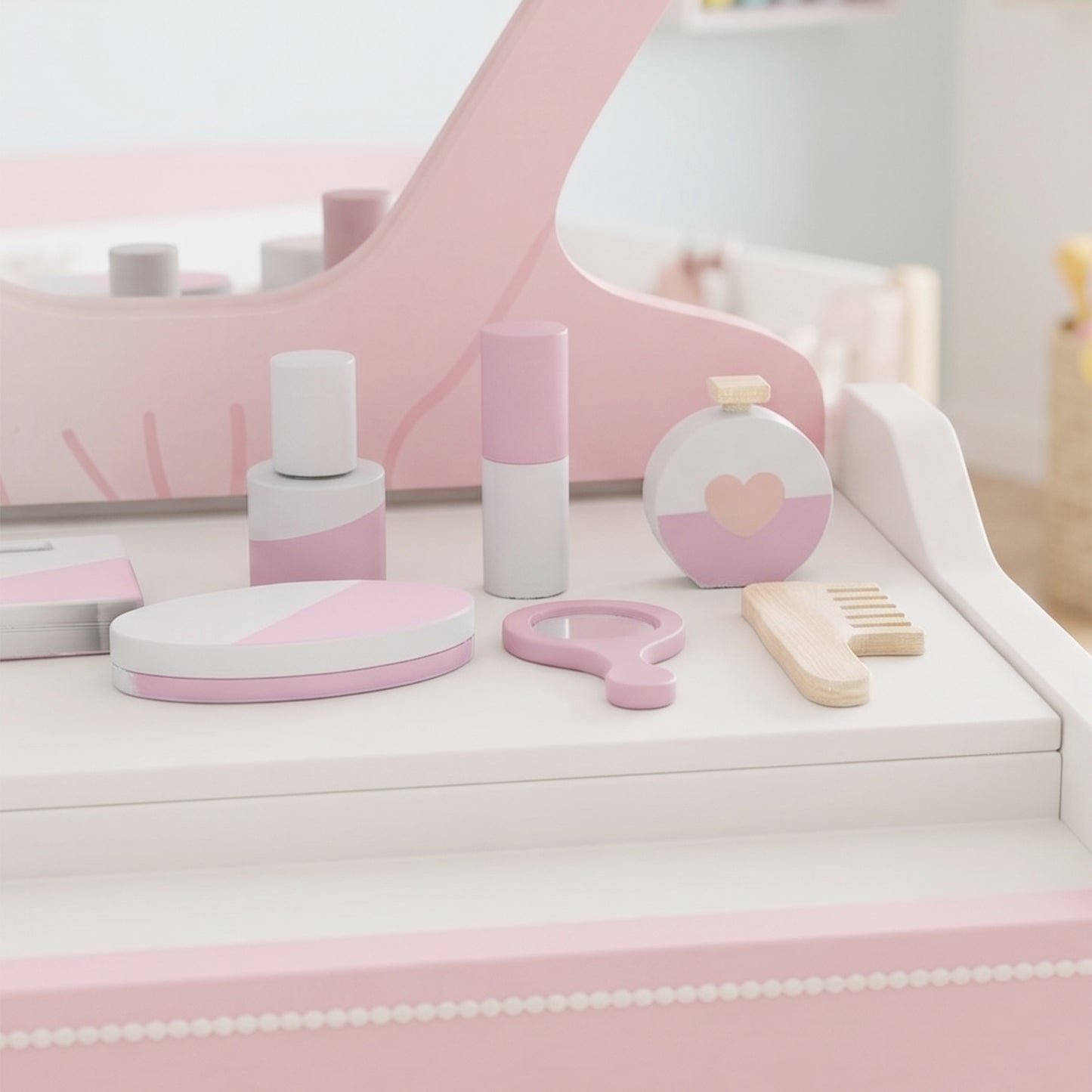 AIYAPLAY Kids Vanity Table, Portable Girls Dressing Table with Lights, Mirror, Drawer, Accessories, Gift for Girls 3-6 Years