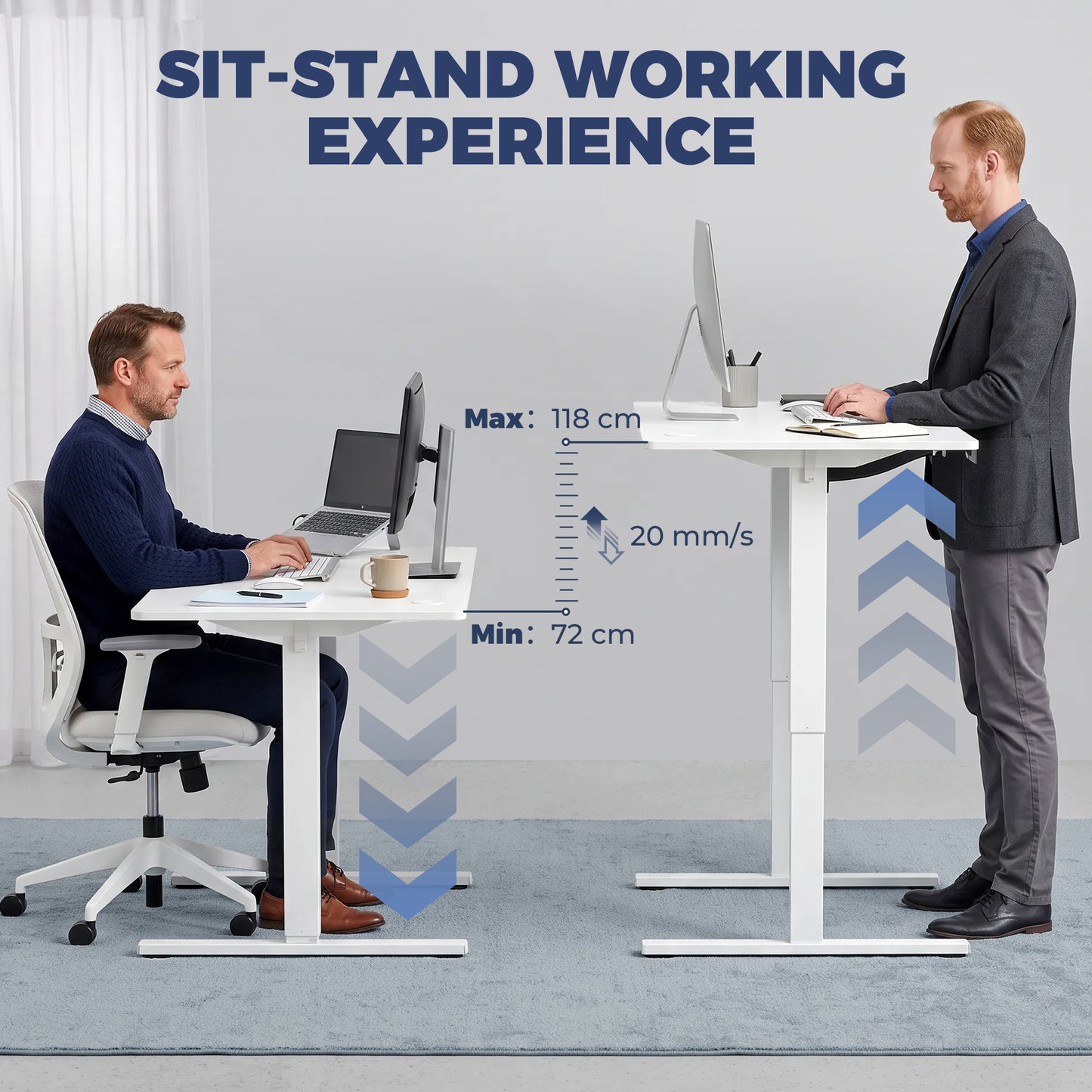 HOMCOM Standing Desk Memory Control Height Adjustable Desk 2 Cable Holes LED Display Sit Stand Desk White