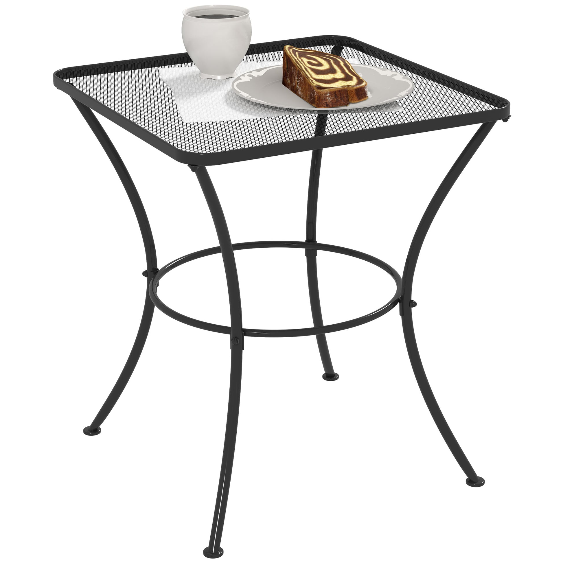 Outsunny 60cm Square Garden Table, Outdoor Metal Bistro Side Desk with Mesh Top, Black Default Title