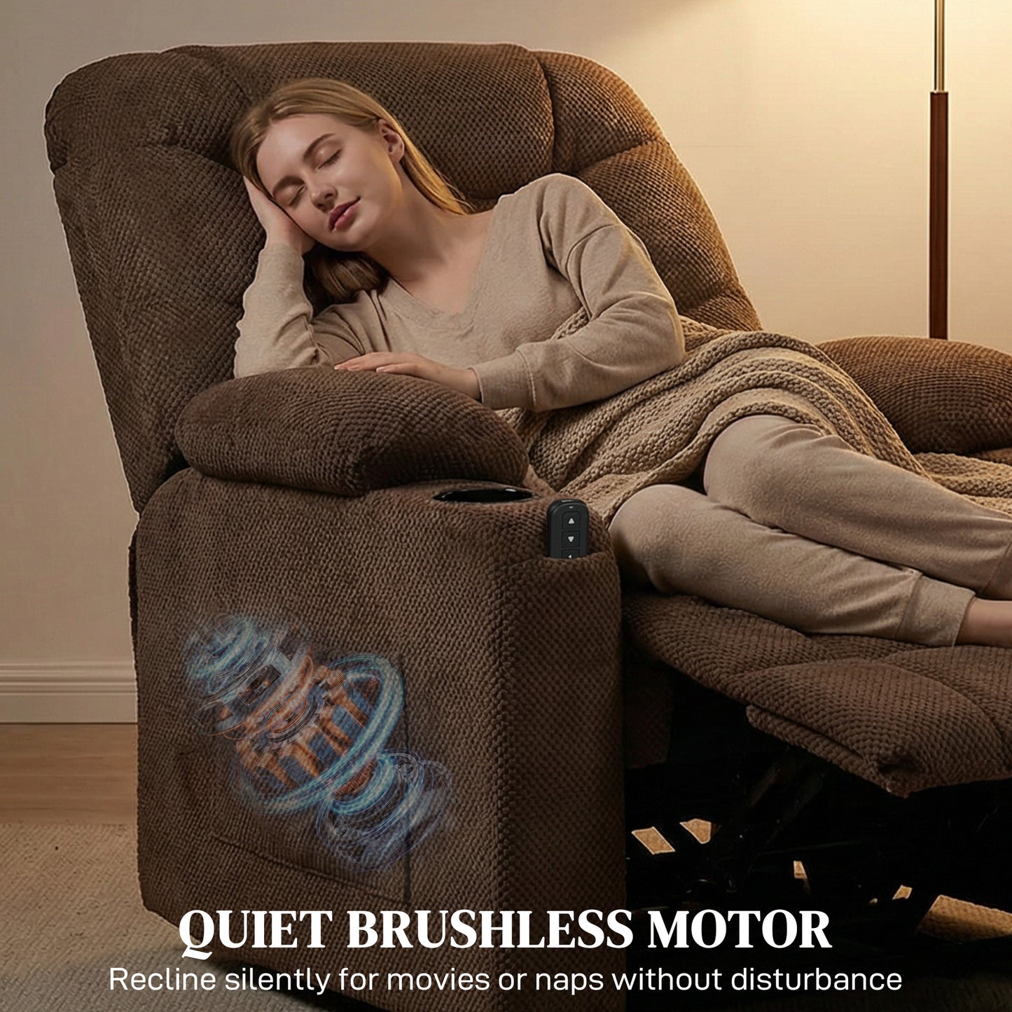 HOMCOM Electric Massage Recliner Armchair with Vibration, Heat, Whisper-Quiet Motor, Memory Function, Fleece Power Reclining Chair with Spring Pack, USB Port, Footrest, Side Pocket, Brown