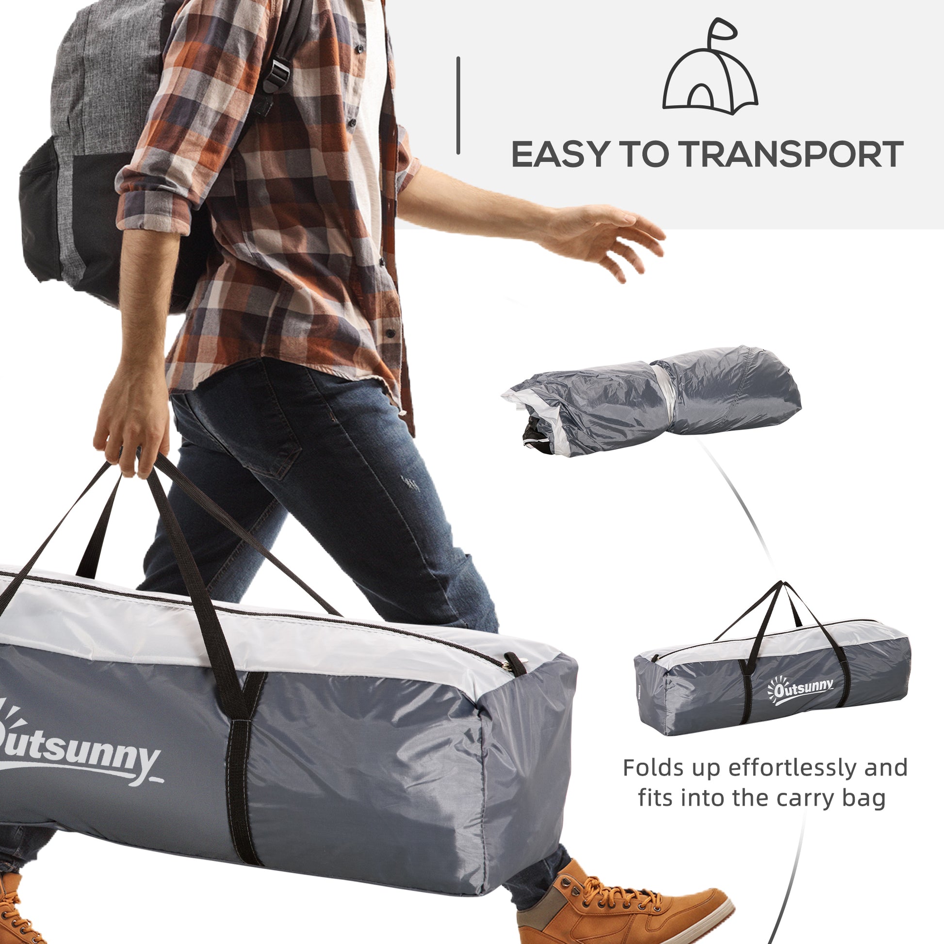 Outsunny Dome Tent for 6-8 Person, Camping Tent with 4 Zipped Mesh Doors, Removable Oxford Cloth, Lamp Hook, Portable Carry Bag, White and Grey