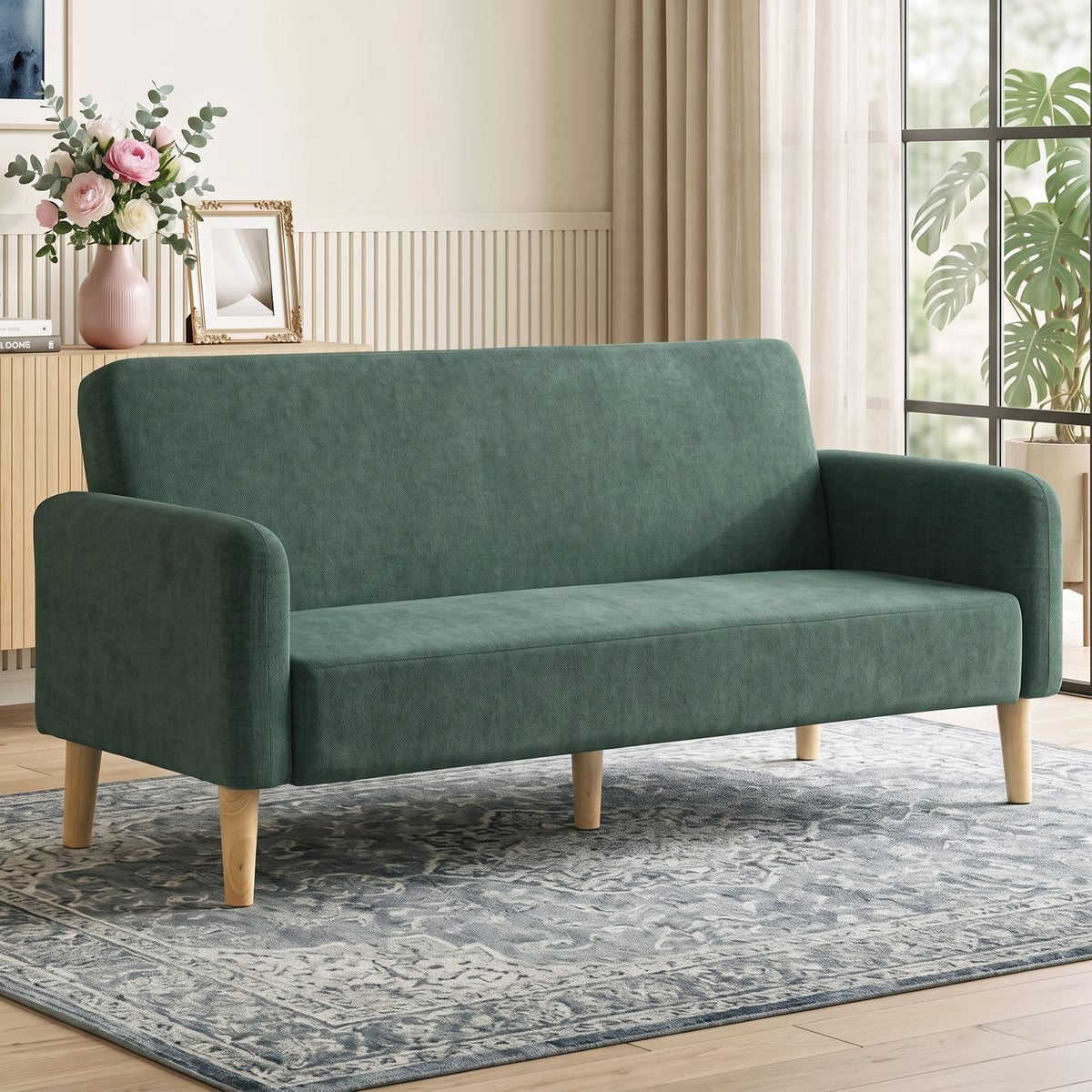 HOMCOM 2 Seater Sofa, Velvet Small Couch with 20cm Thick Padding, Wide and Deep Seat, Dark Green