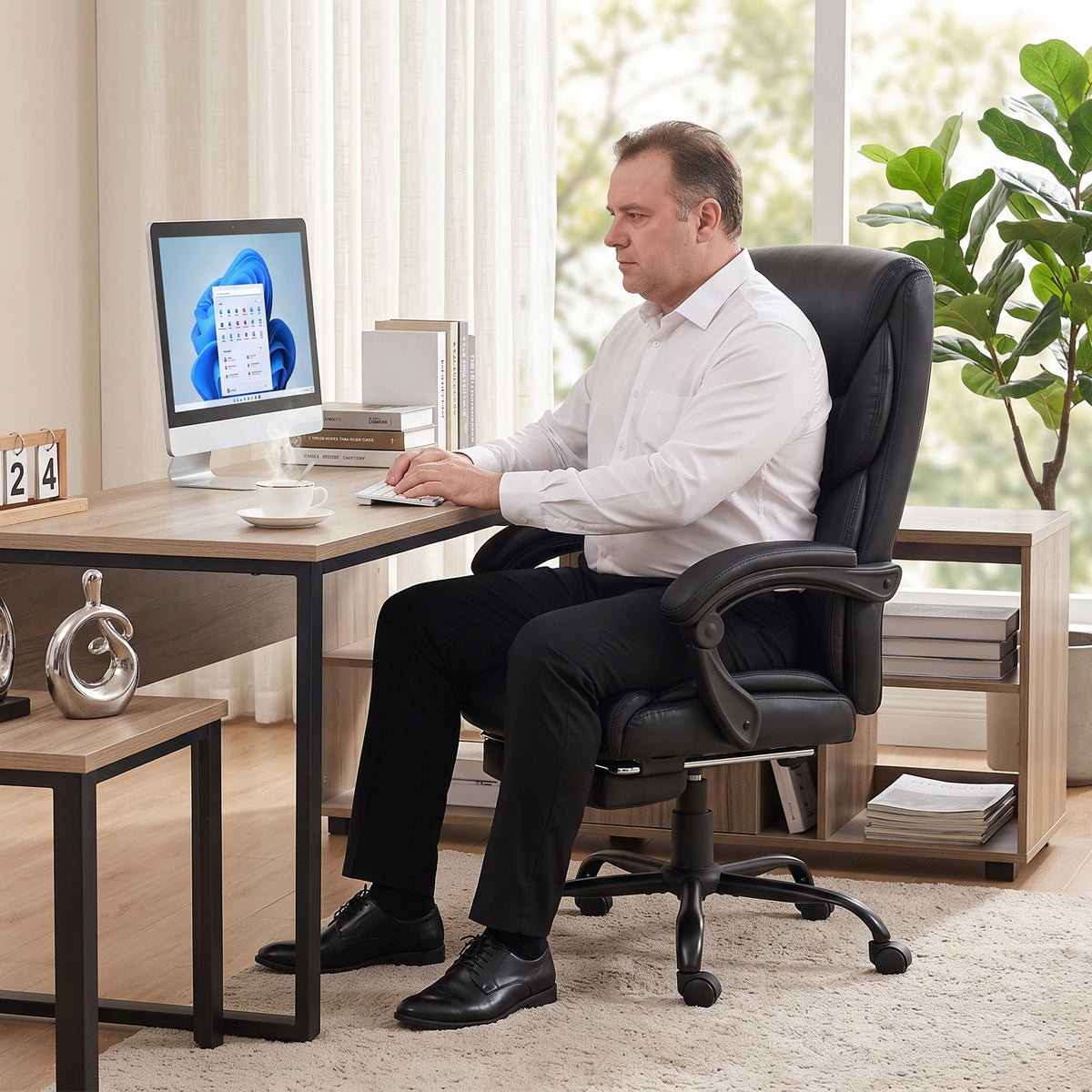 HOMCOM Executive Office Chair, 180kg Big and Tall PU Desk Chair with Linked Armrests, Pocket Spring Cushion, Adjustable Height, Rocking Function, 165Â° Reclining Backrest, Footrest, PU Casters, Black