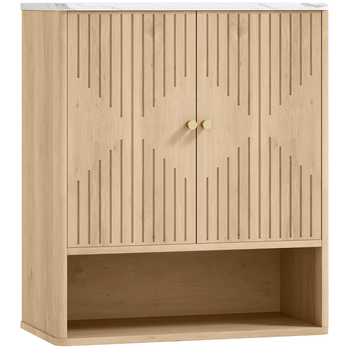 HOMCOM Bathroom Wall Cabinet with Adjustable Shelf - Oak Default Title