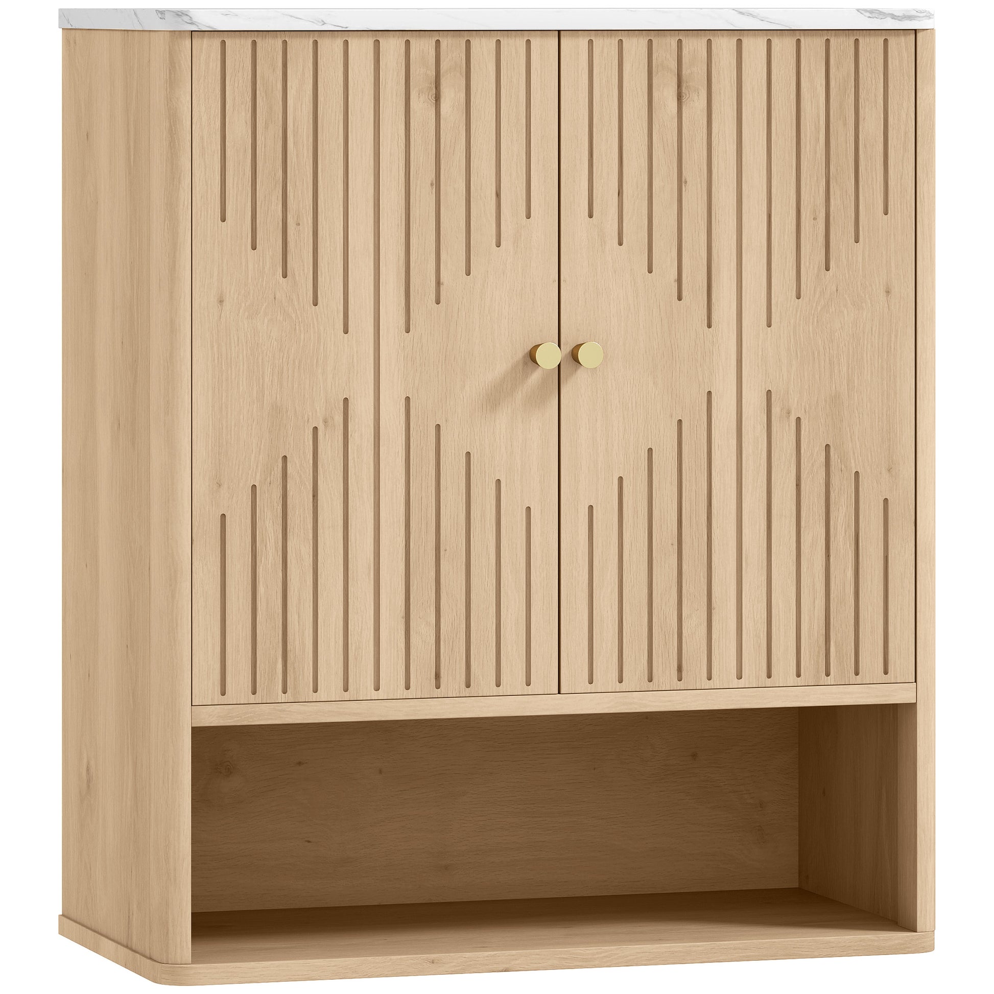 HOMCOM Bathroom Wall Cabinet with Adjustable Shelf - Oak Default Title