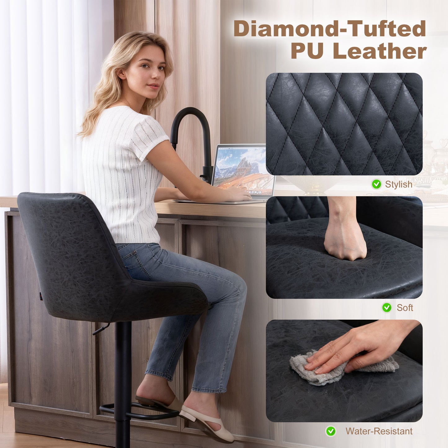 HOMCOM Set of Two Faux Leather Retro Bar Stools - Black