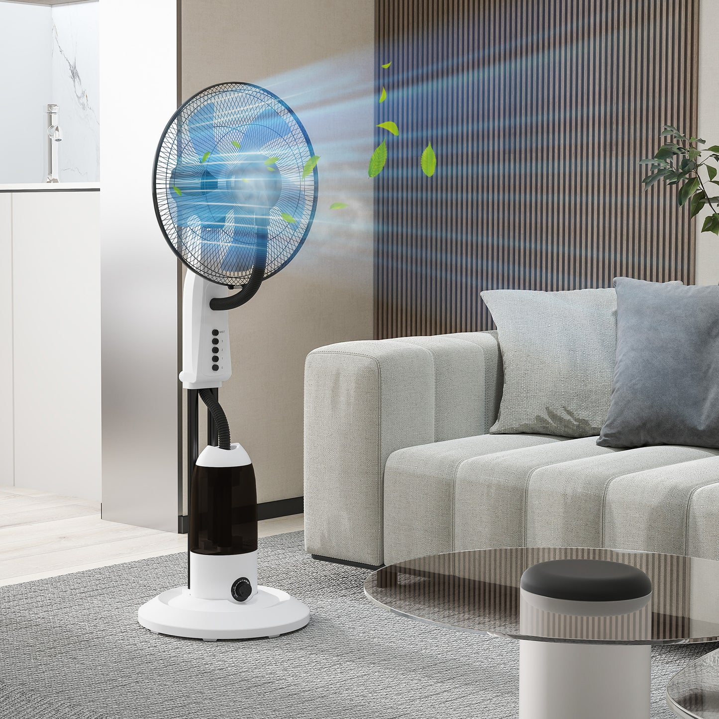 HOMCOM Spray Misting Fan, Floor Fan with Water Mist Spray, 70Â° Oscillation, Tilt Head, 3 Speeds, 2.8L Water Tank, White