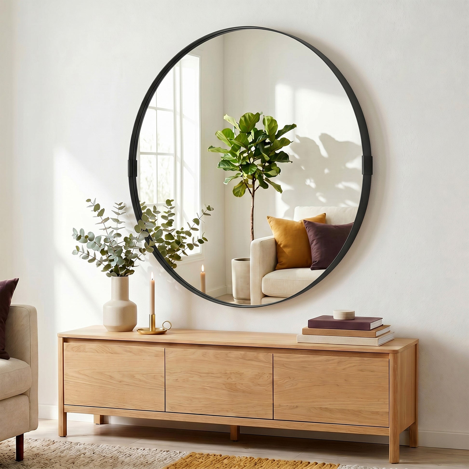 HOMCOM Round Wall Mirror 61 cm, Wall Mounted Bathroom Mirror with Tempered Safety Glass and Aluminium Alloy Frame, Black