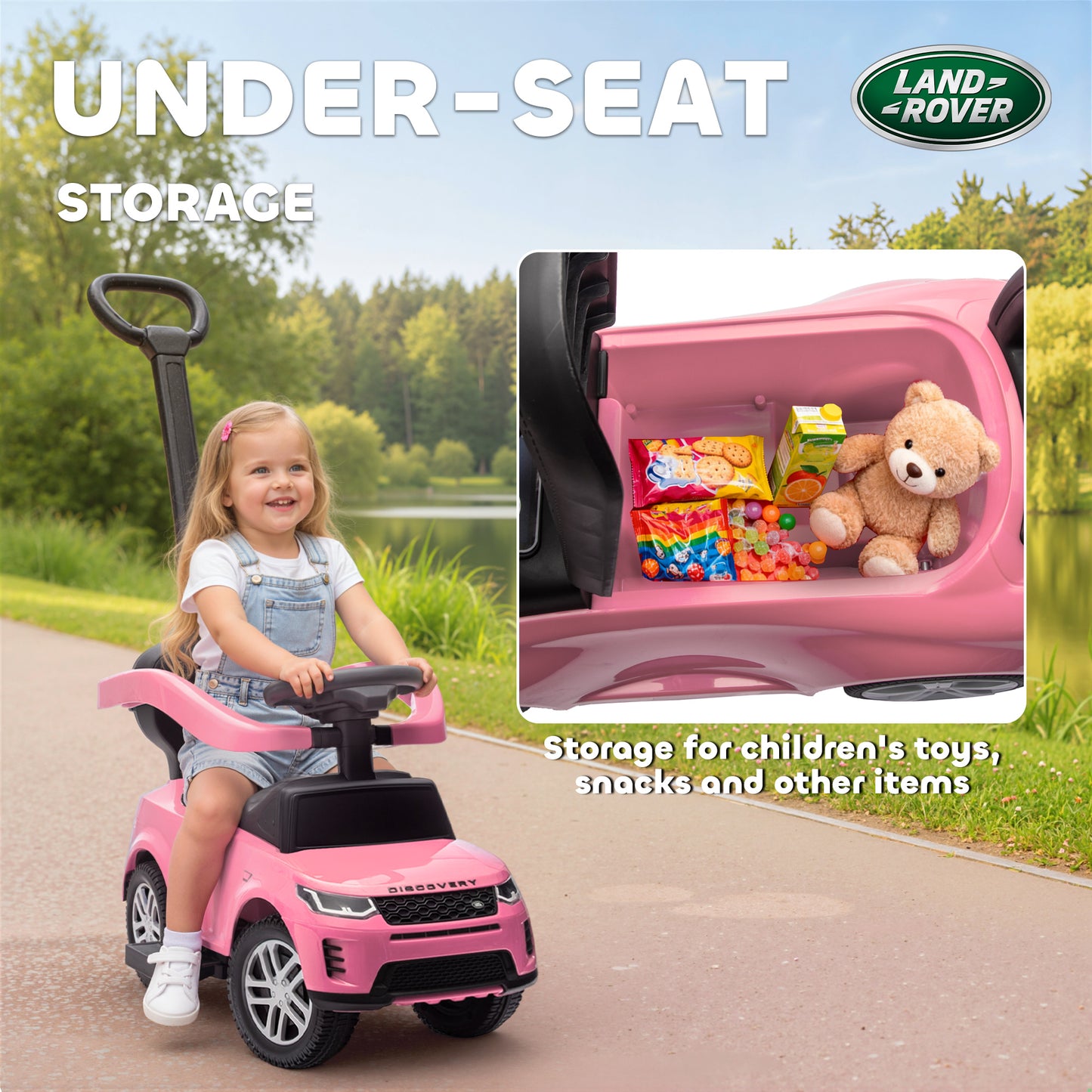 AIYAPLAY LAND ROVER DISCOVERY Licensed Baby Push Car, 2-in-1 Ride on Car with Push Handle and Safety Guardrail, Pink