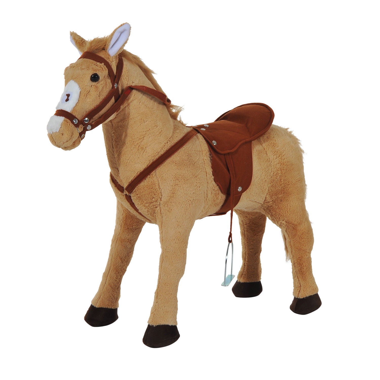 HOMCOM Kids Ride On Standing Horse Cuddly Toy Children Plush Soft Pony Gift w/ Neigh Sound or 2 Years and Up Beige Default Title