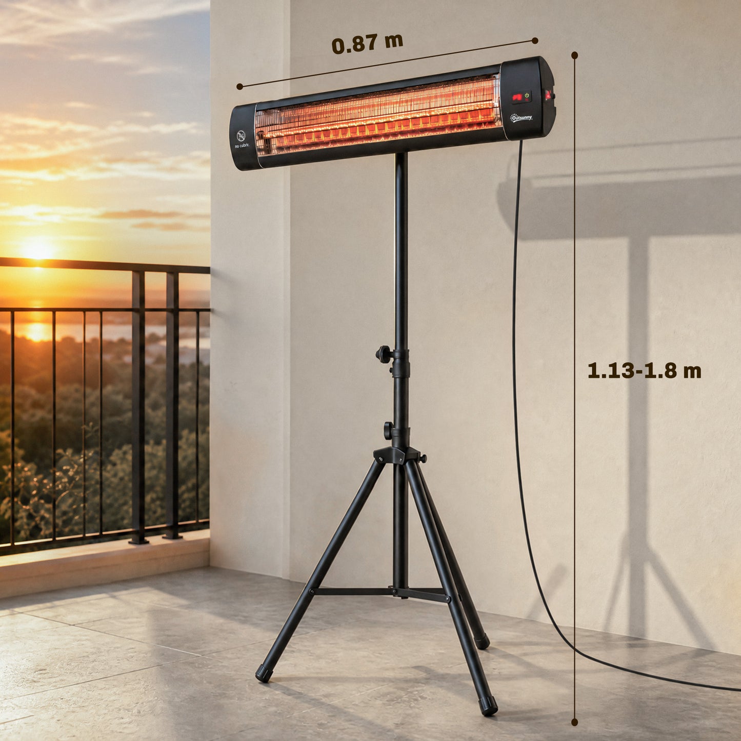 Outsunny 2500 W Electric Infrared Patio Heater, IP65 Outdoor Garden Heater with Tripod, 3 Heat Settings, 24H Timer, Black