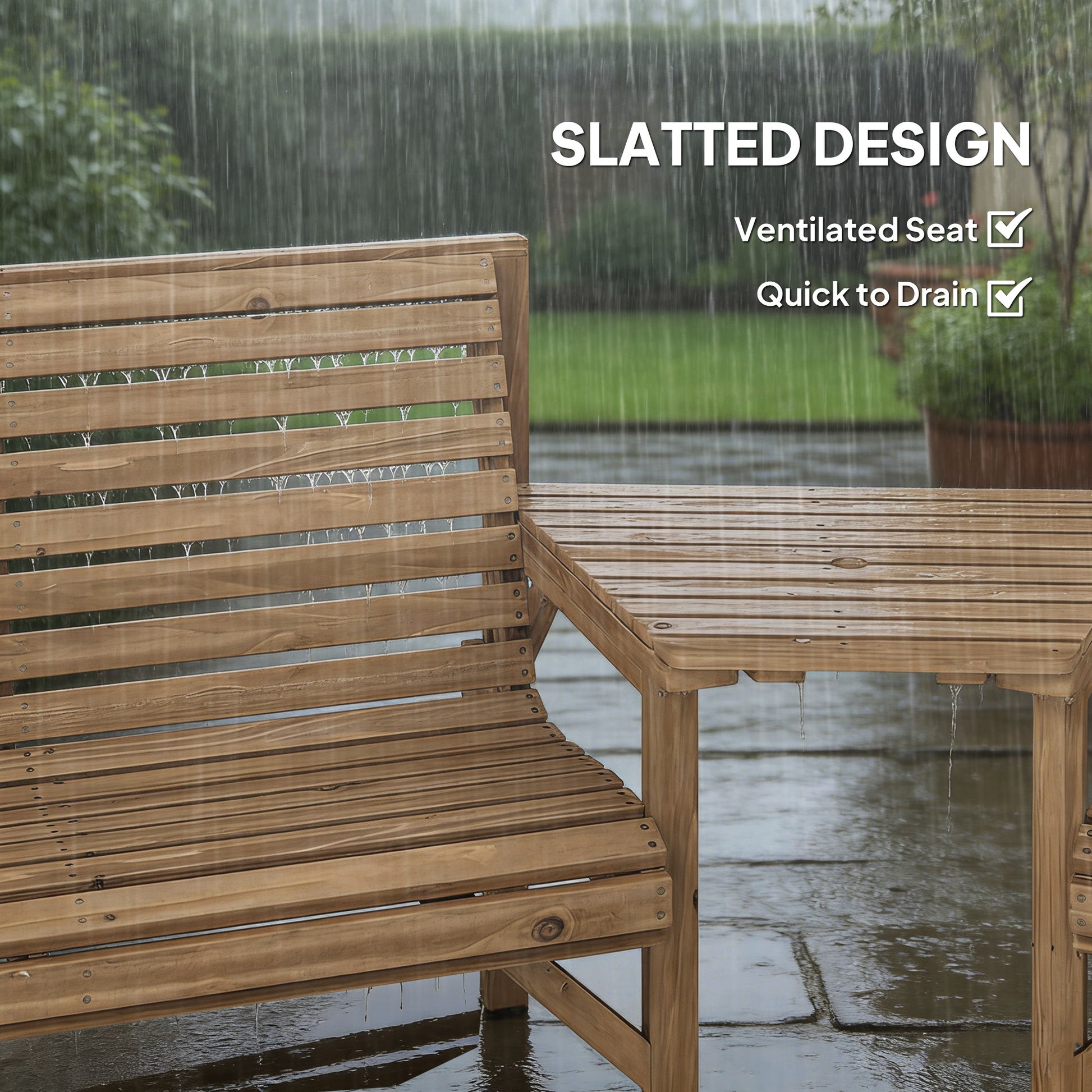 Outsunny Wooden Garden Furniture Set , 1 Chair, 1 Bench and Detachable Table, Natural Wood Finish