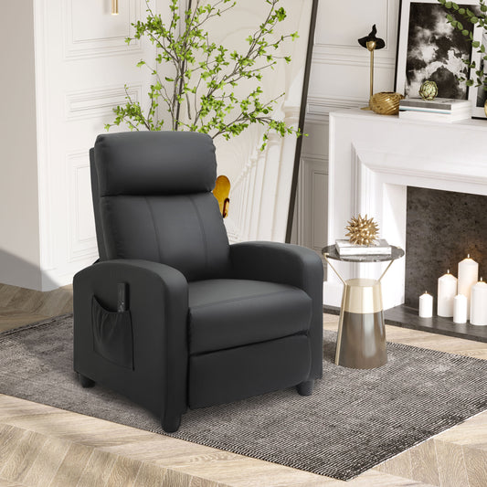 HOMCOM Massage Recliner Armchair with 150Â° Recline, Faux Leather, Side Pocket, Black