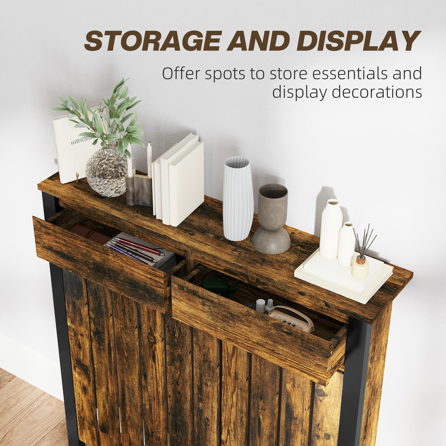 HOMCOM 93 x 88.5cm Rustic-Look Radiator Cover - Brown/Black