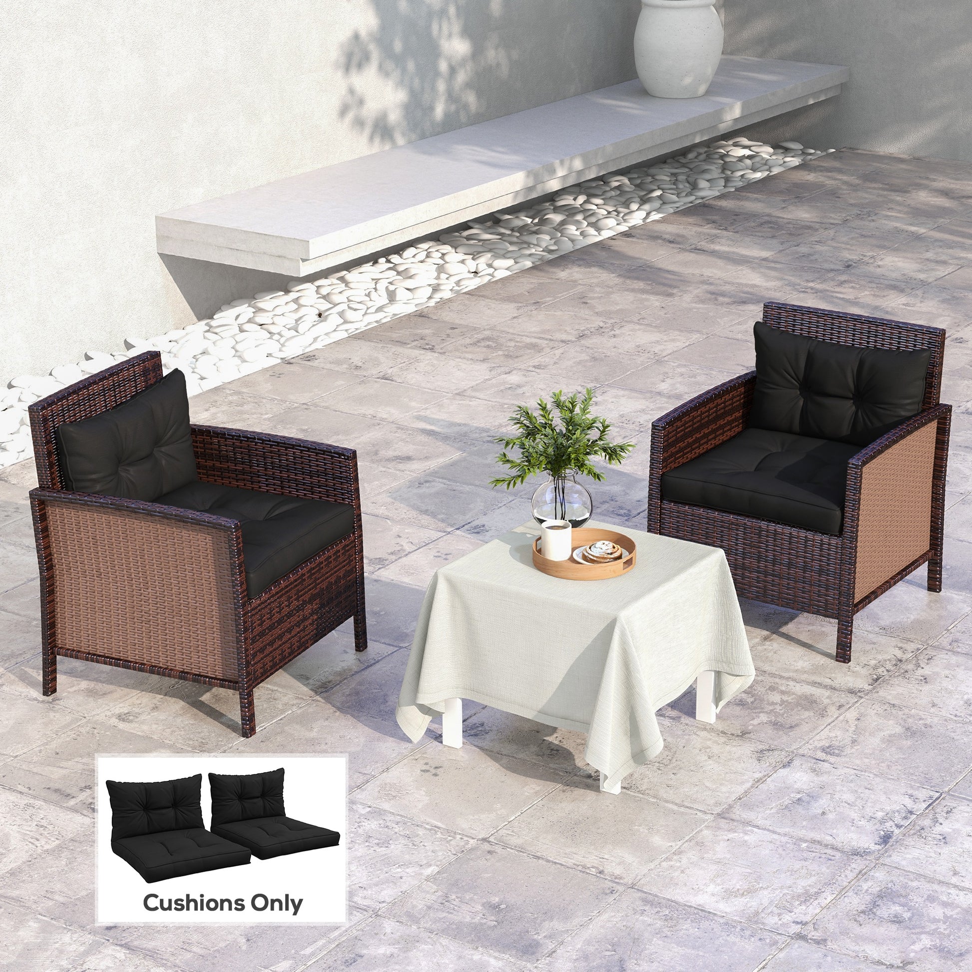 Outsunny 4-Piece Seat Cushions Back Pillows Replacement, Patio Chair Cushions Set for Indoor Outdoor, Black