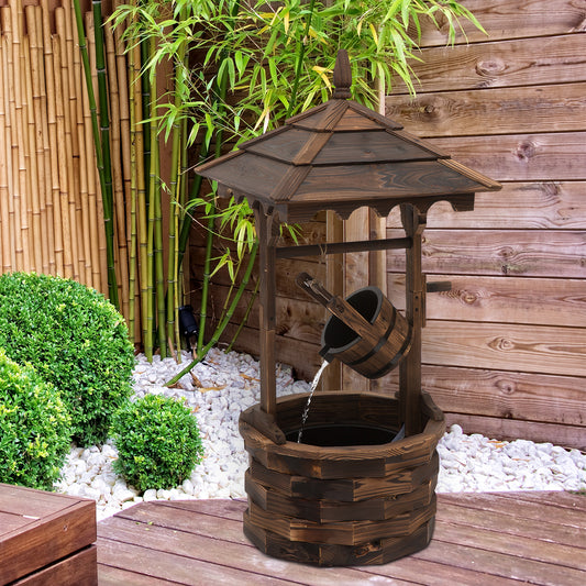 Outsunny Wooden Garden Wishing Well Fountain Barrel Waterfall Rustic Wood with Pump Garden DÃ©cor Ornament