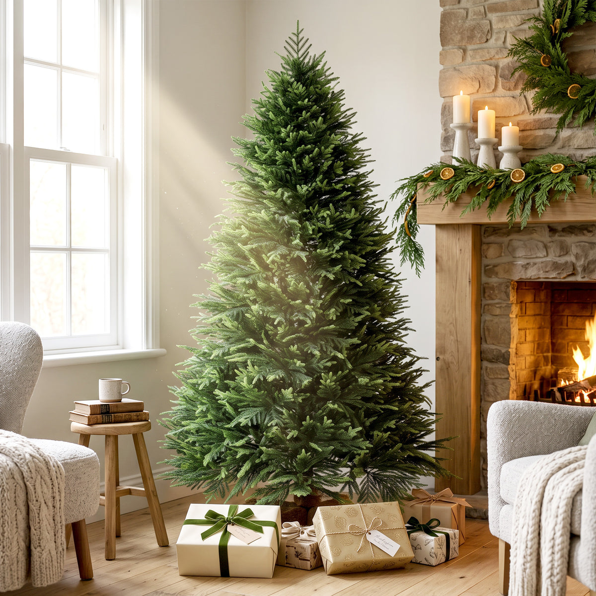 HOMCOM 6ft Artificial Christmas Tree, Hinged Xmas Tree with Realistic 751 PE & PVC Branch Tips, Fir Wood Base, Green
