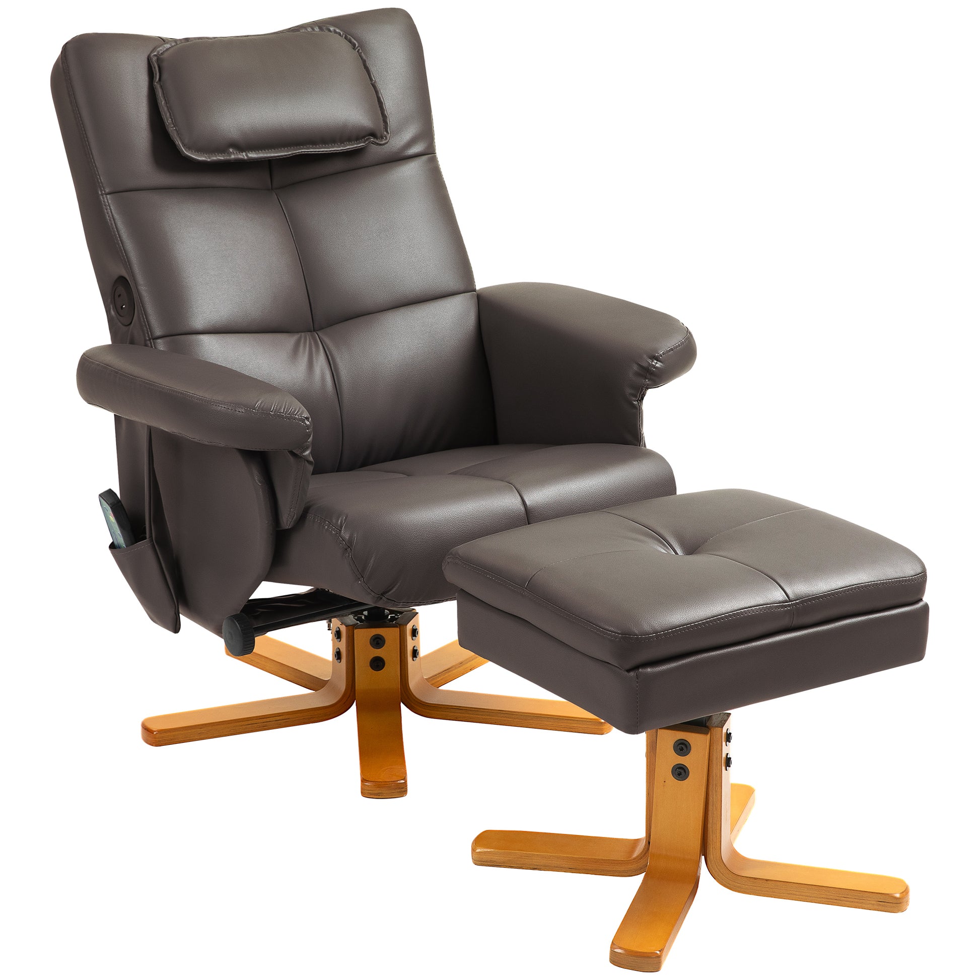 HOMCOM Faux Leather Massage Recliner Chair, with Storage Ottoman - Brown Default Title