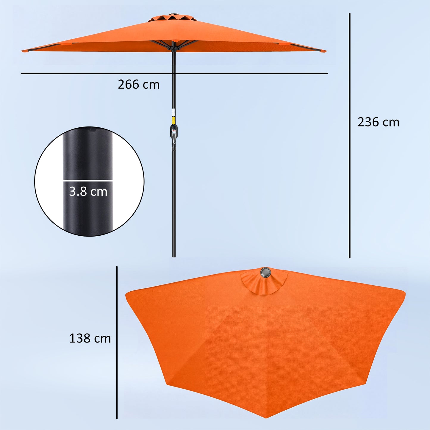 Outsunny Half Round Parasol Umbrella - Orange
