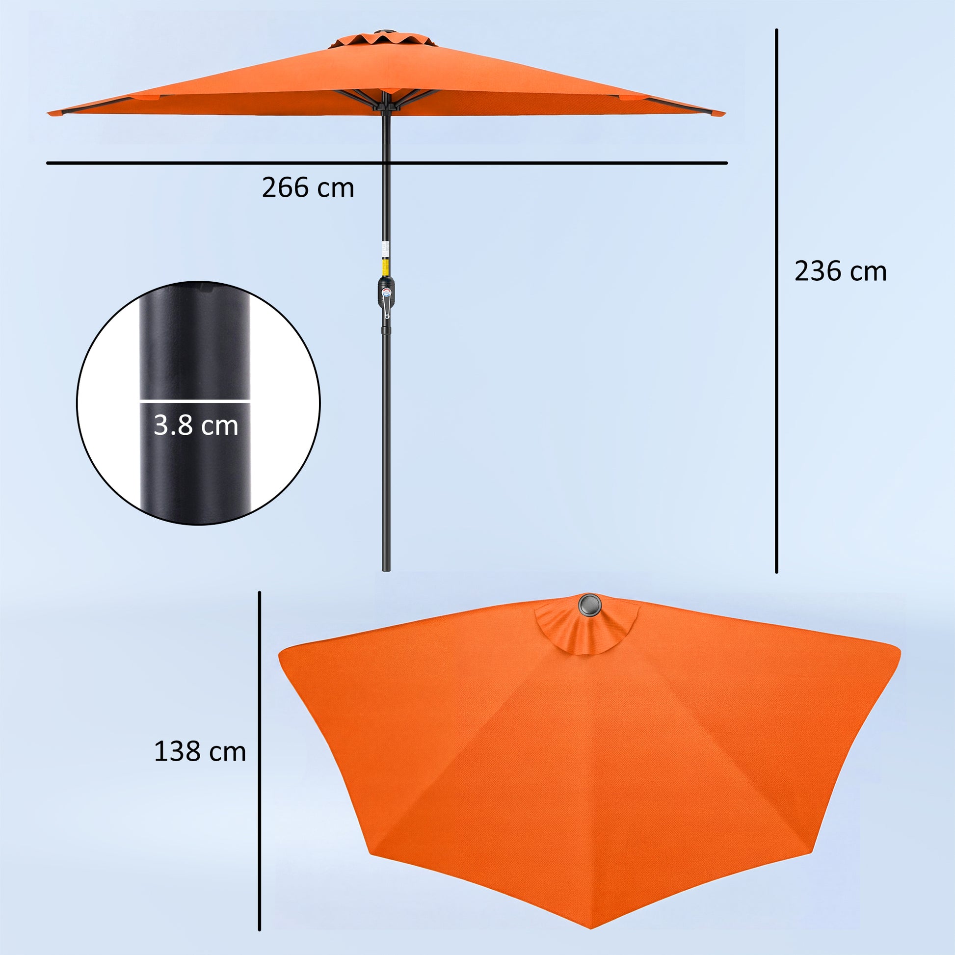 Outsunny Half Round Parasol Umbrella - Orange