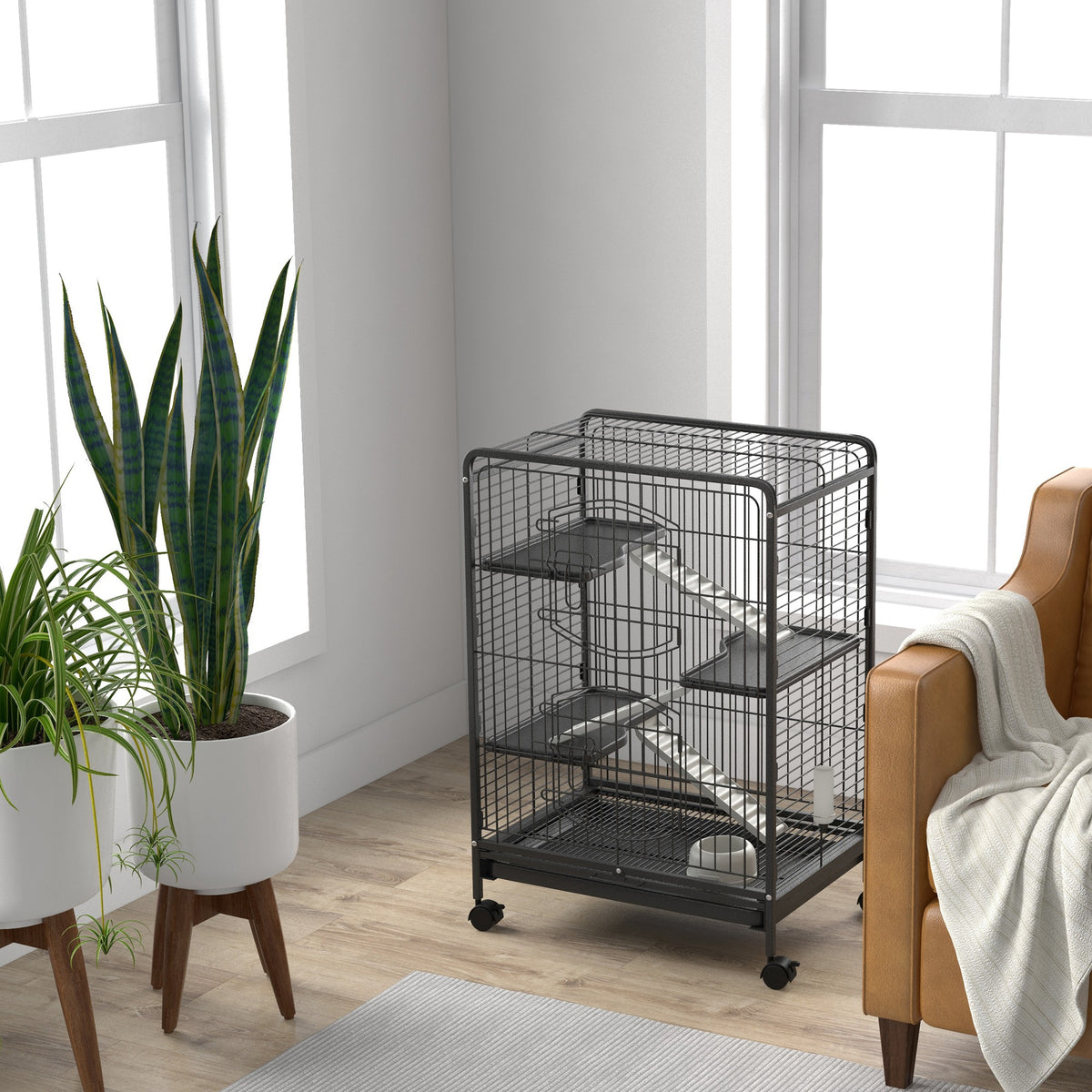 PawHut 4 Levels Removable Small Animal Cage, 95cm - Black