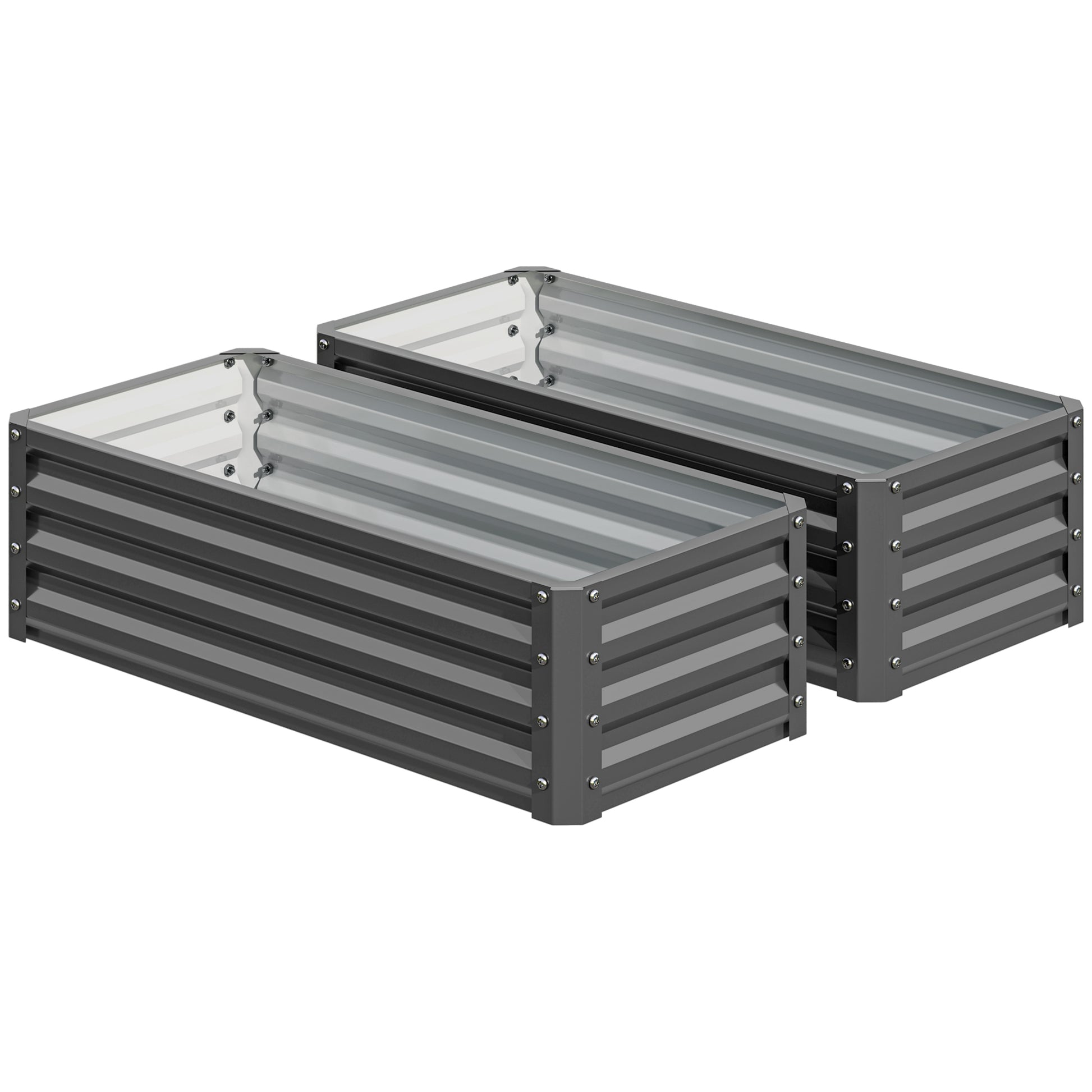 Outsunny Set of Two 110 x 50cm Steel Planter Boxes - Light Grey Default Title