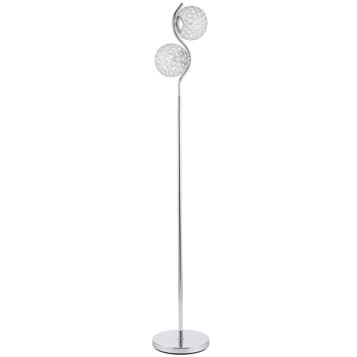 HOMCOM Floor Lamp with Crystal Globe Shades, Modern Dual Head Standing Lamp with Foot Switch and Weighted Base, Silver Default Title