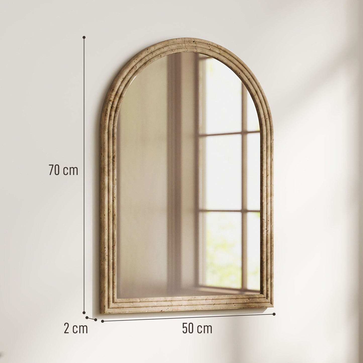 HOMCOM Modern Wall-Mounted Mirror, Arched Wall Mirror with Grooved Edge for Living Room, Entryway, Hallway, Brown