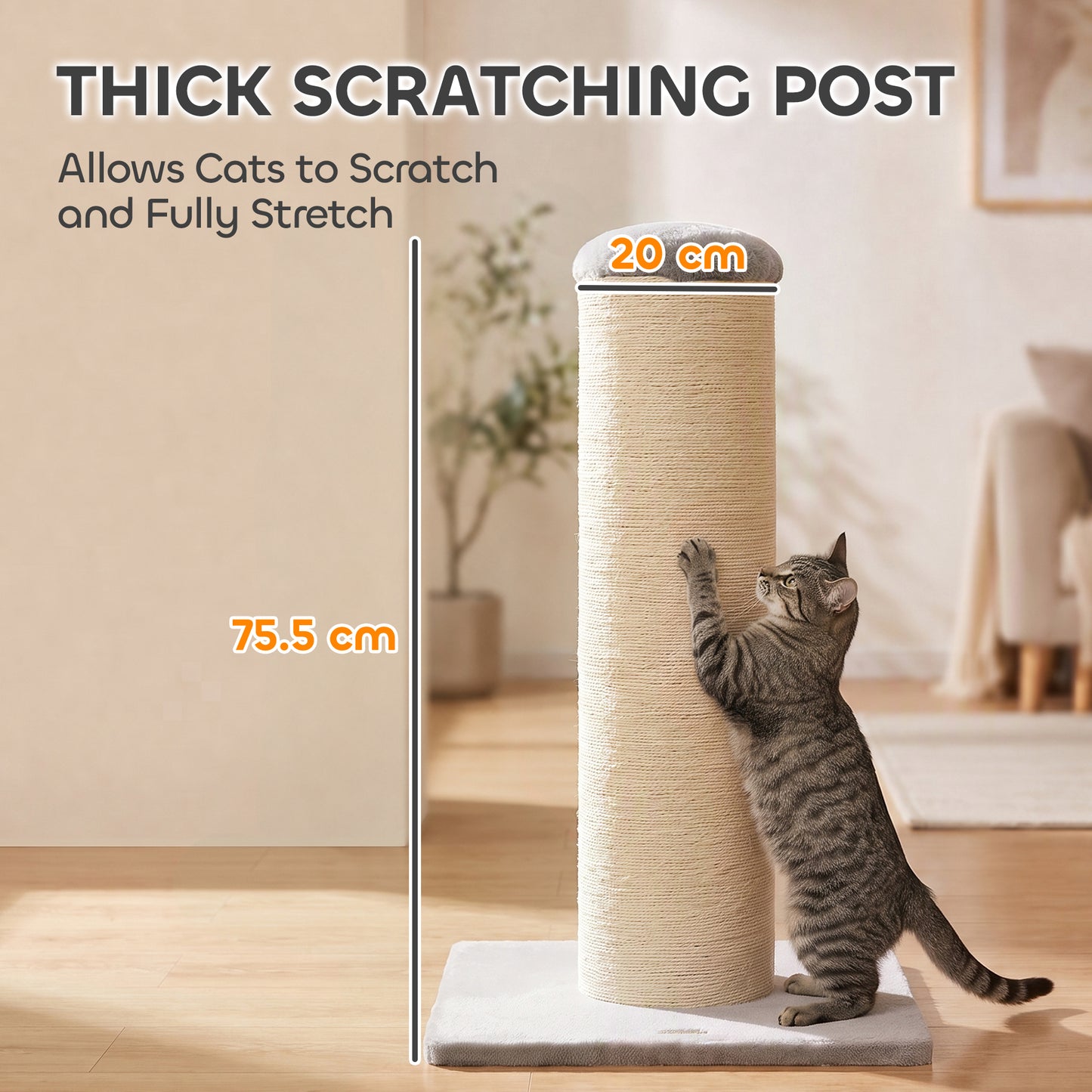 PawHut Cat Scratching Post, 76cm Tall Scratch Post for Indoor Kittens, Cat Scratcher with Stable Base