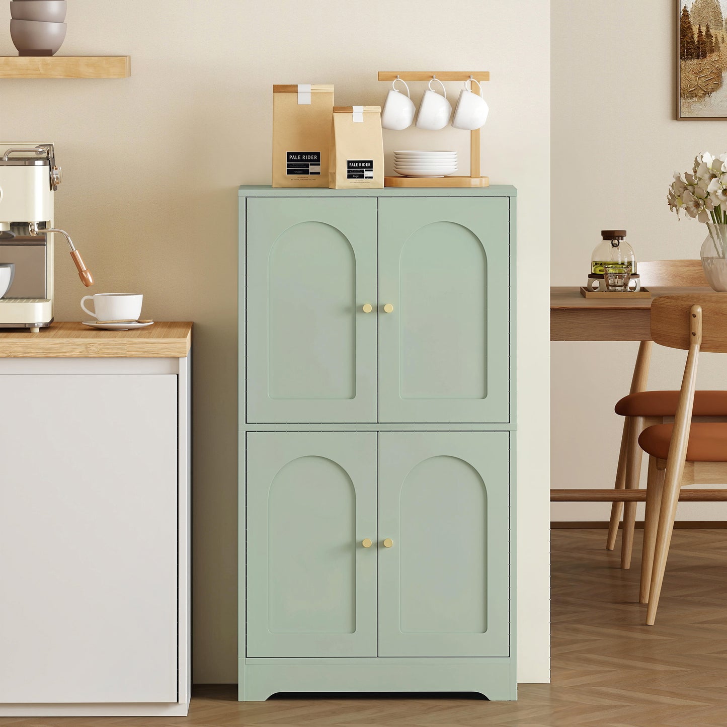 HOMCOM 4-Door Kitchen Storage Cabinet with Adjustable Shelves - Green