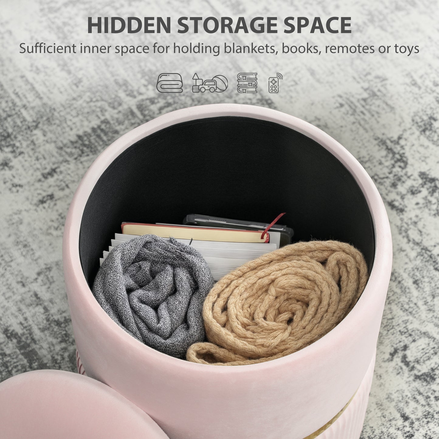 HOMCOM Velvet-Feel Storage Ottoman - Pink