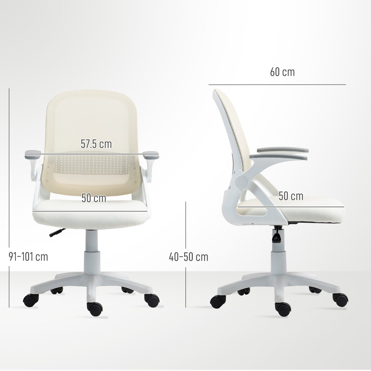 HOMCOM Breathable Mesh Office Chair, Ergonomic Swivel Computer Chair with Flip-up Armrests, Lumbar Back Support for Home/Office, White